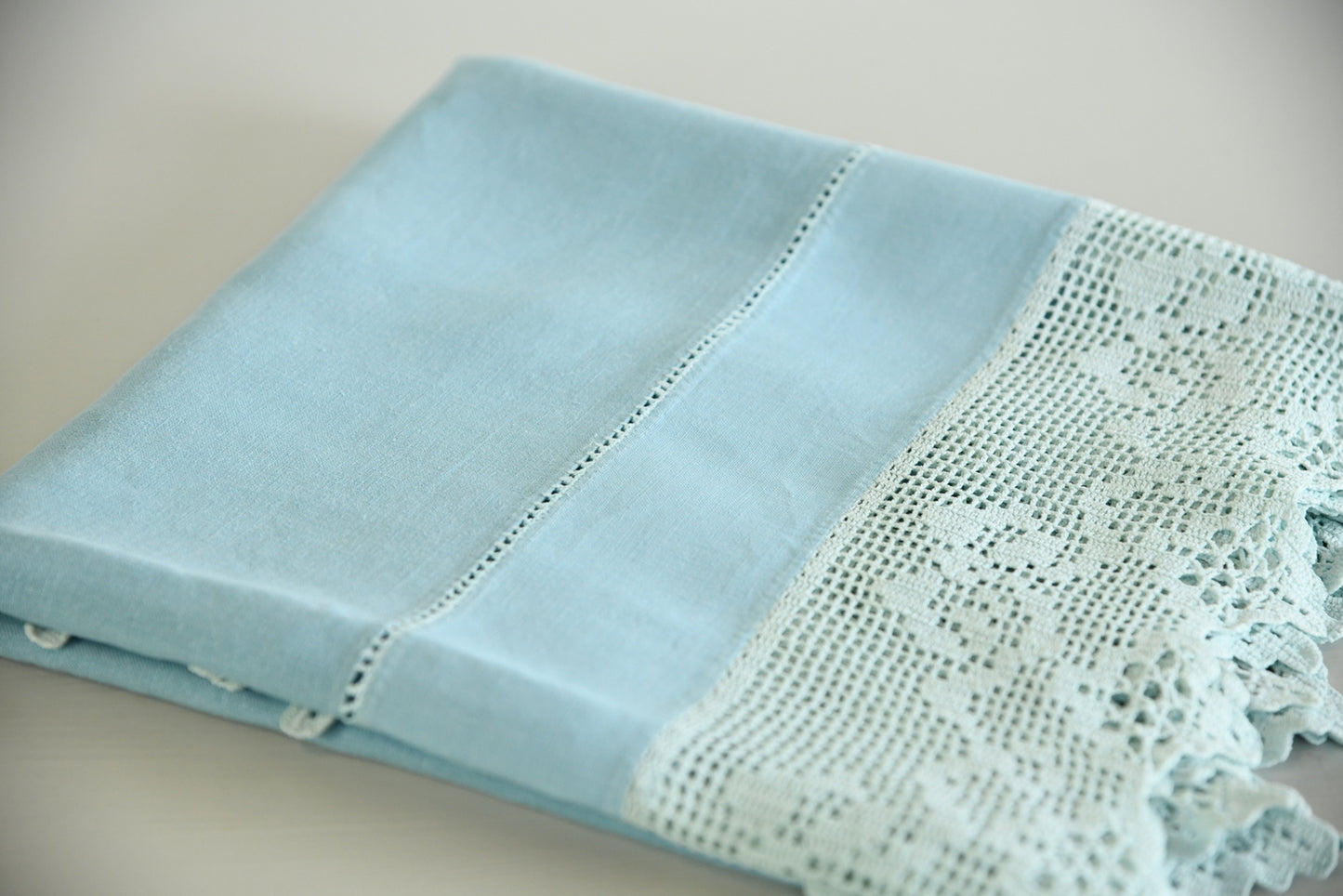 Large Antique Blue Crochet Lace Tablecloth