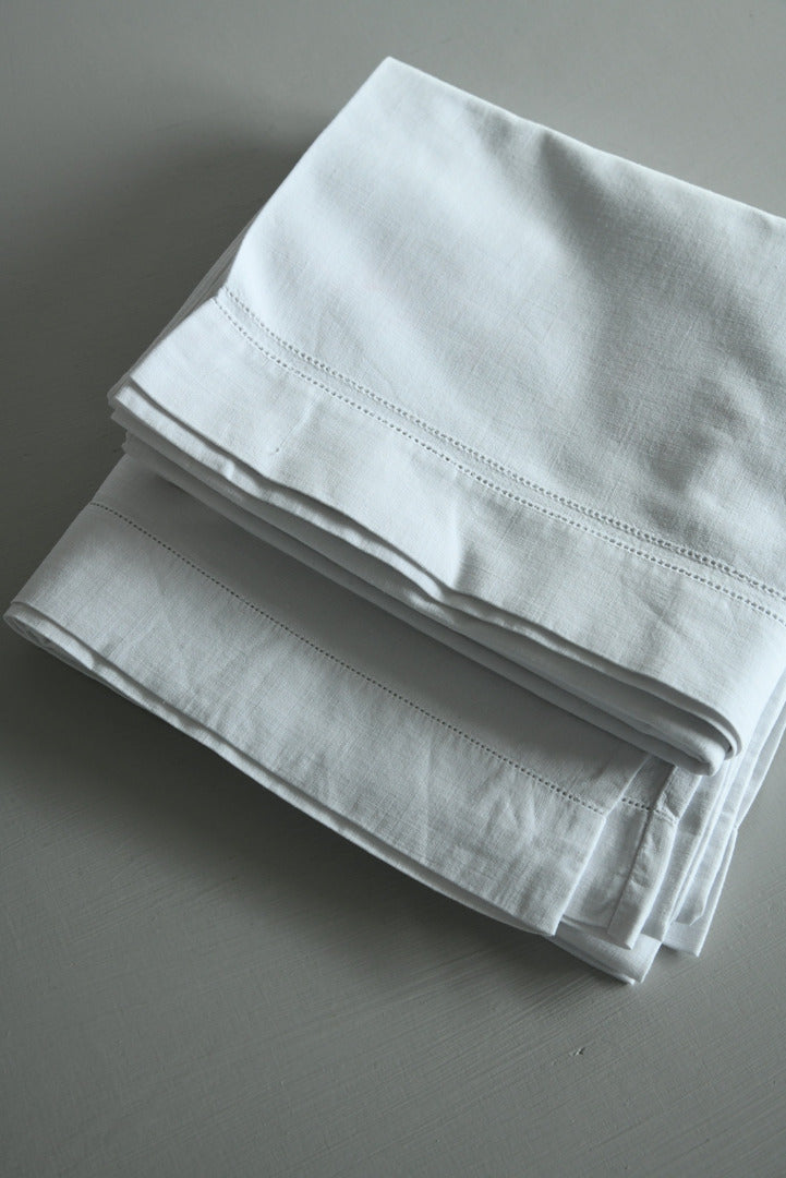 Pair White Linen Bolster Case