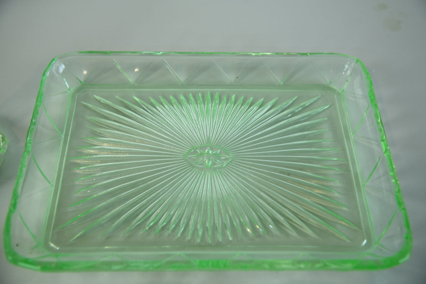 Vintage Green Glass Dressing Table Set