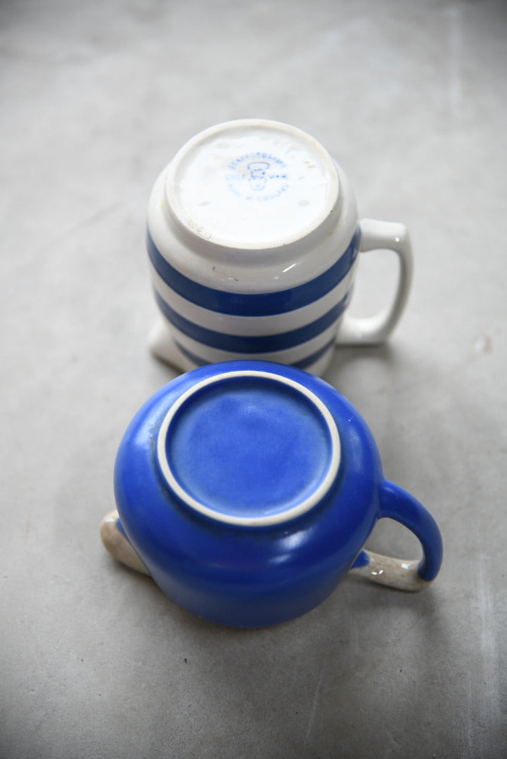 Two Vintage Blue & Crem Milk Jugs