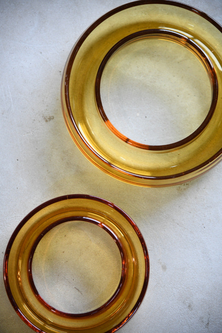 Pair Deco Amber Glass Posy Ring