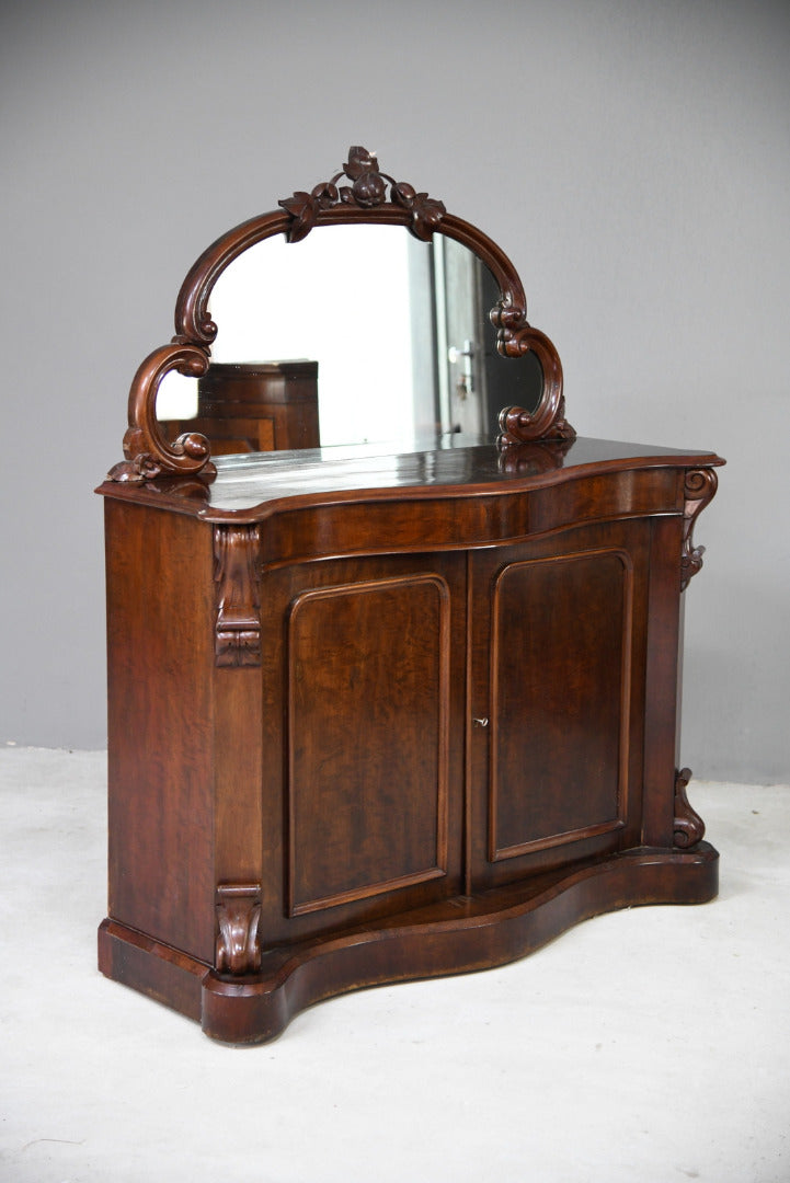 Victorian Mahogany Serpentine Mirror Back Chiffonier