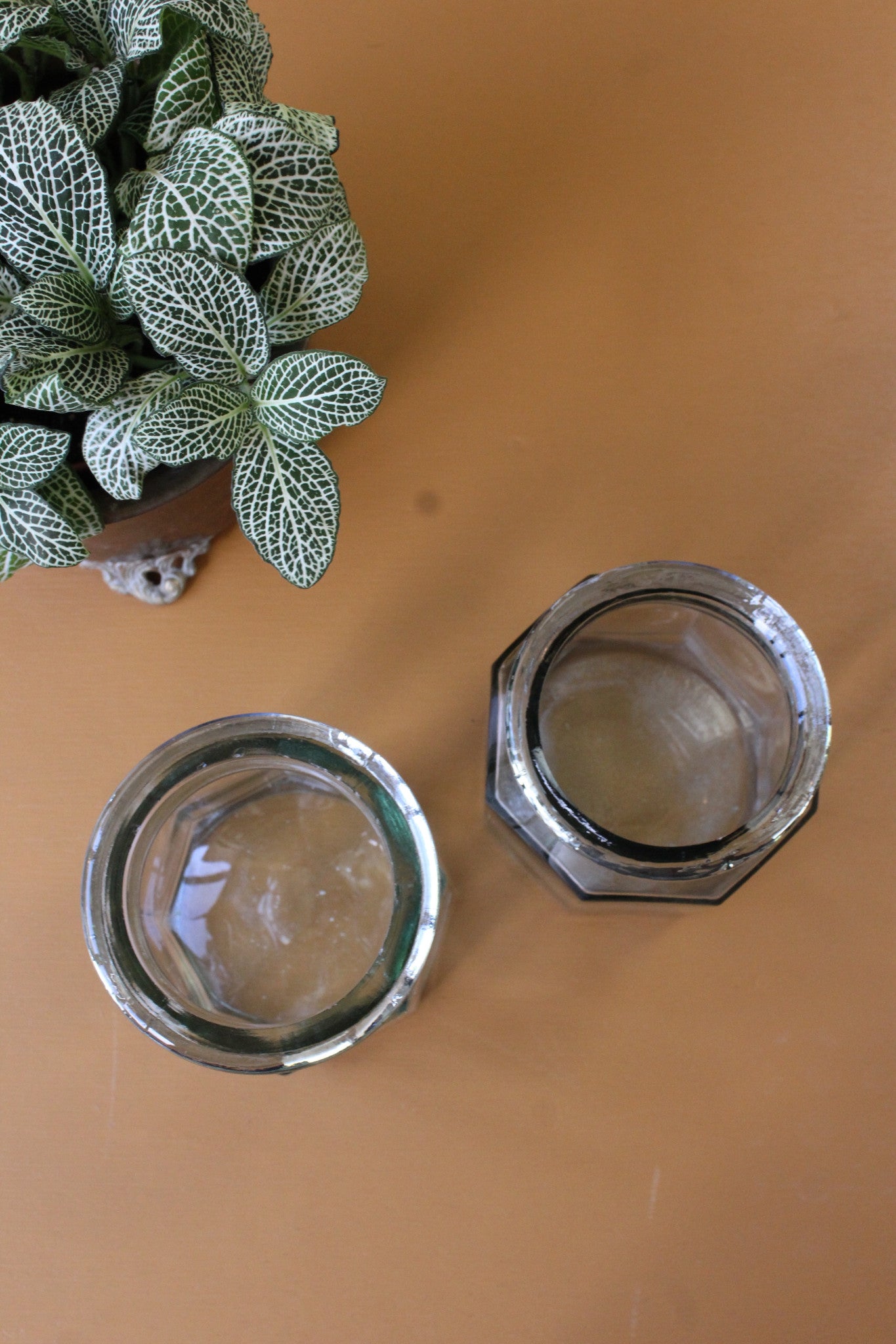 Pair Vintage Hexagonal Glass Jars - Kernow Furniture