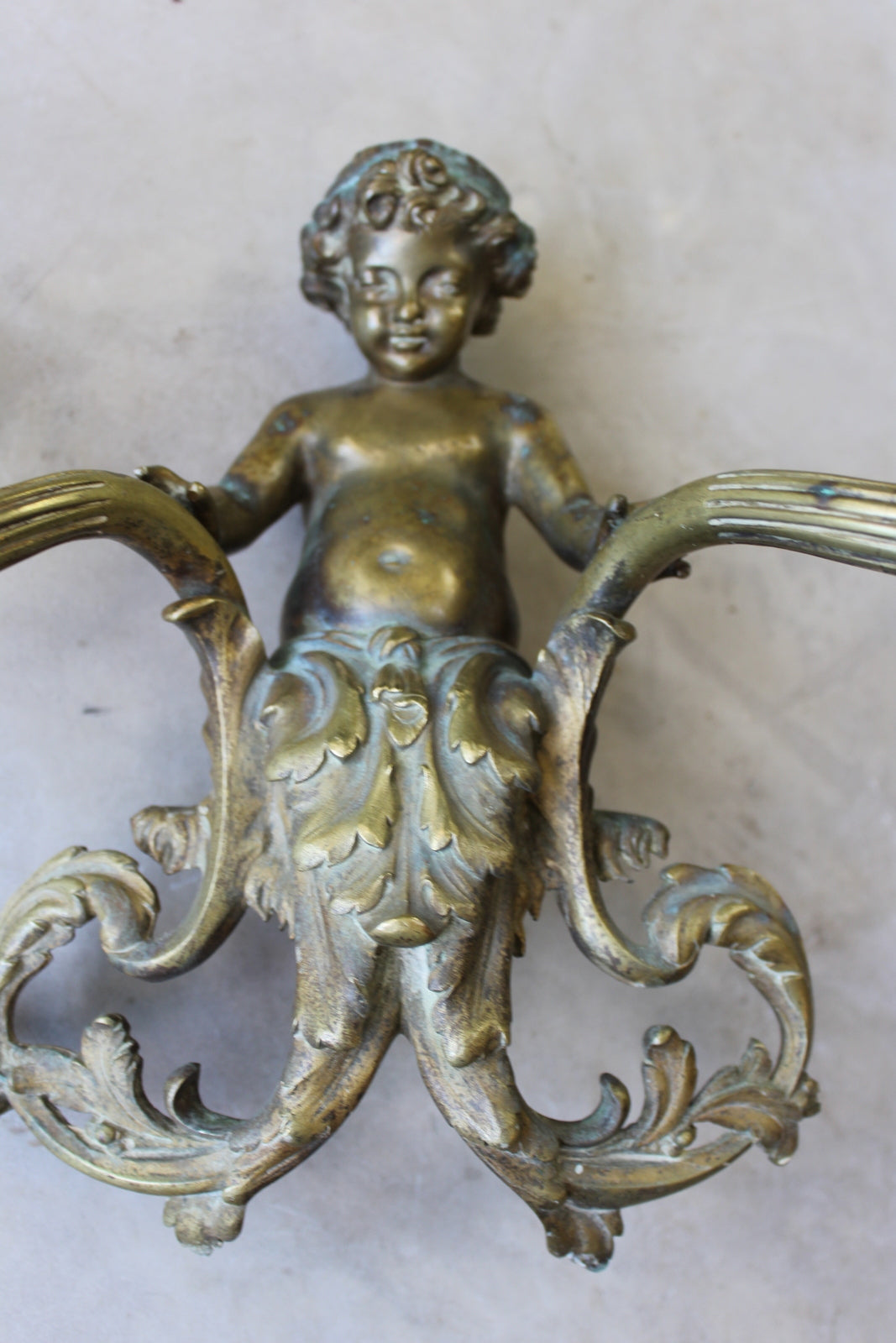 Antique Brass Cherub Wall Sconce - Kernow Furniture