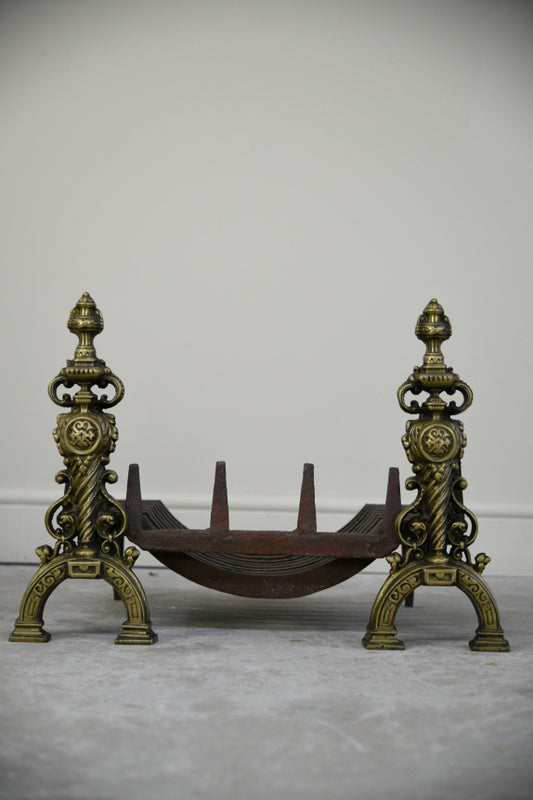 Fire Basket and Brass Andirons