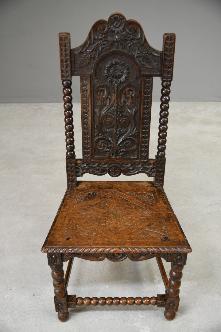 Single 17th Century Style Carved Oak Chair