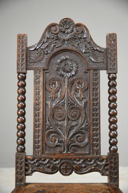 Single 17th Century Style Carved Oak Chair