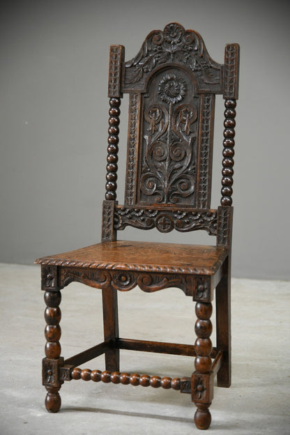 Single 17th Century Style Carved Oak Chair