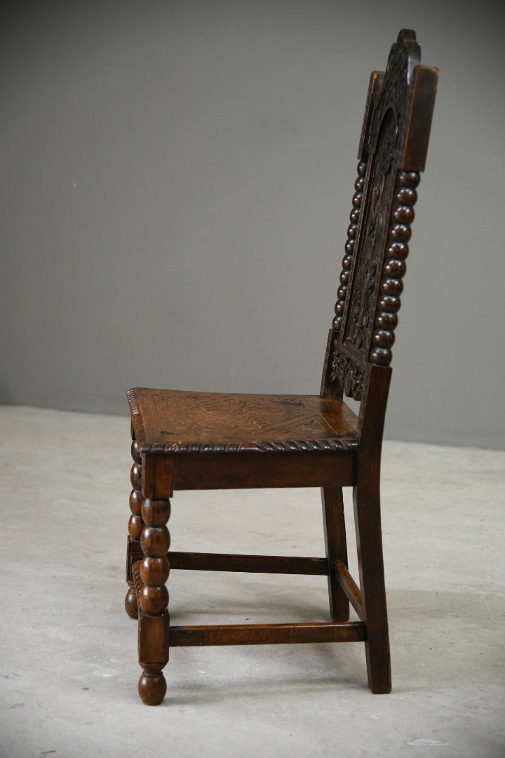 Single 17th Century Style Carved Oak Chair