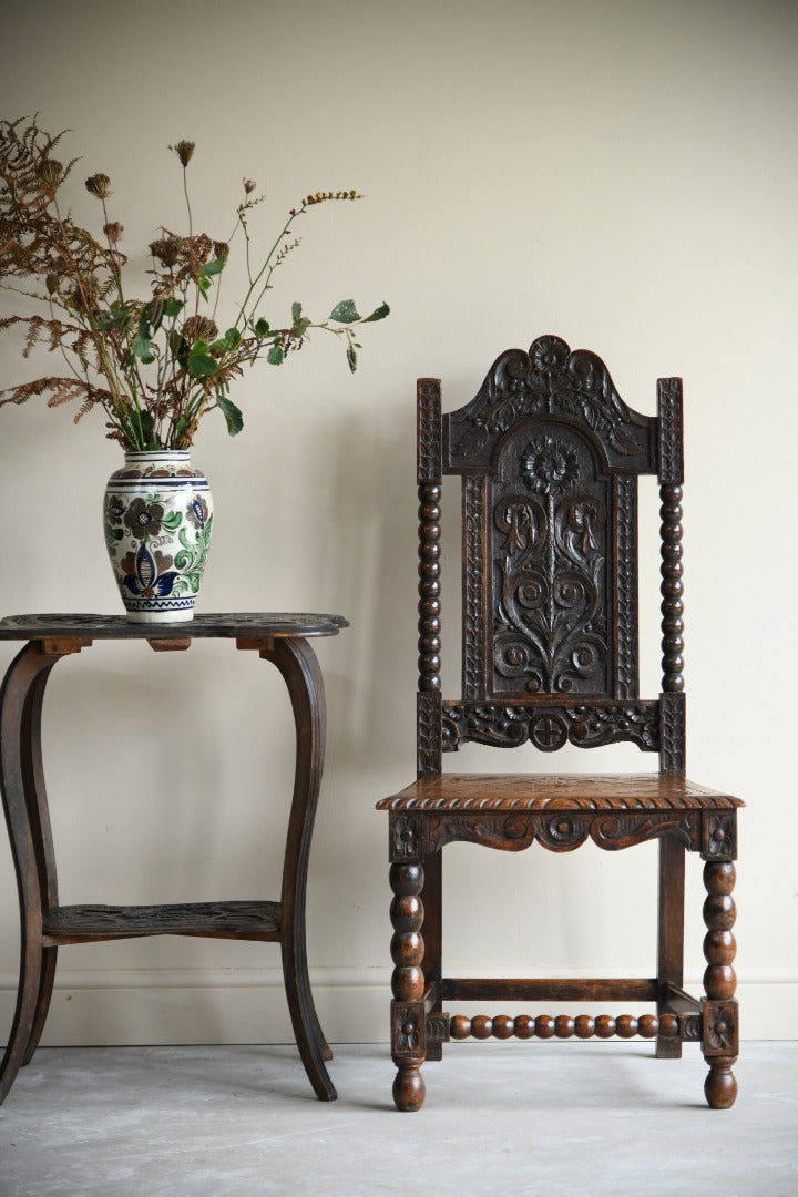 Single 17th Century Style Carved Oak Chair