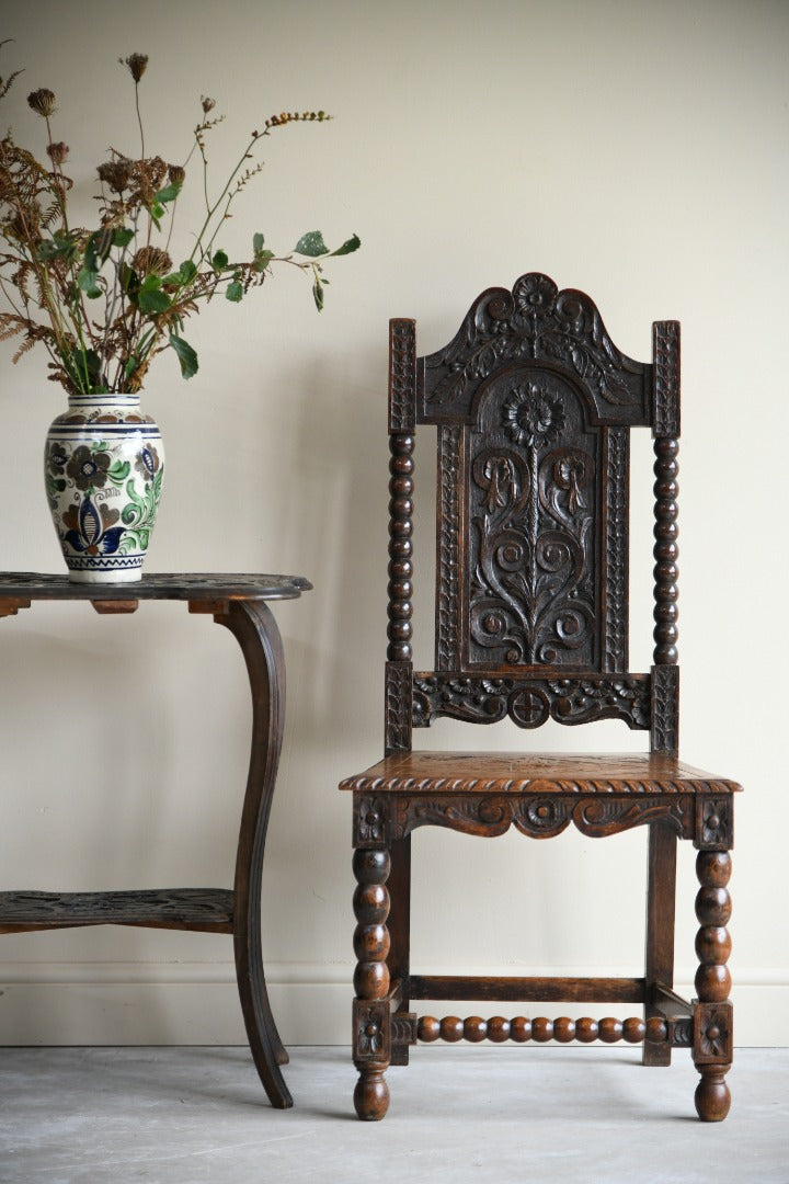 Single 17th Century Style Carved Oak Chair