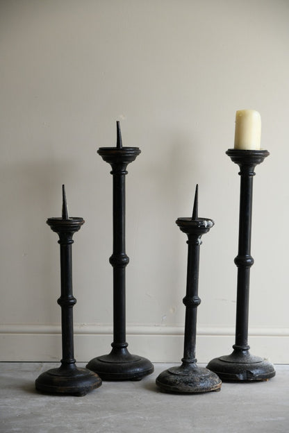 4 Ebonised Pricket Candle Sticks