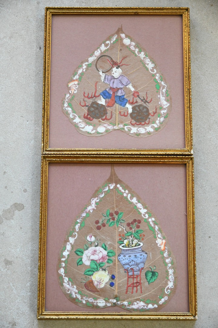 Pair Chinese Painted Leaves