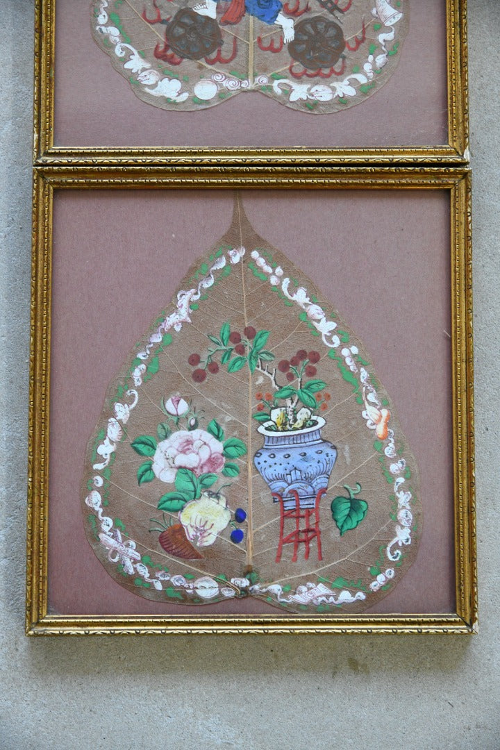 Pair Chinese Painted Leaves