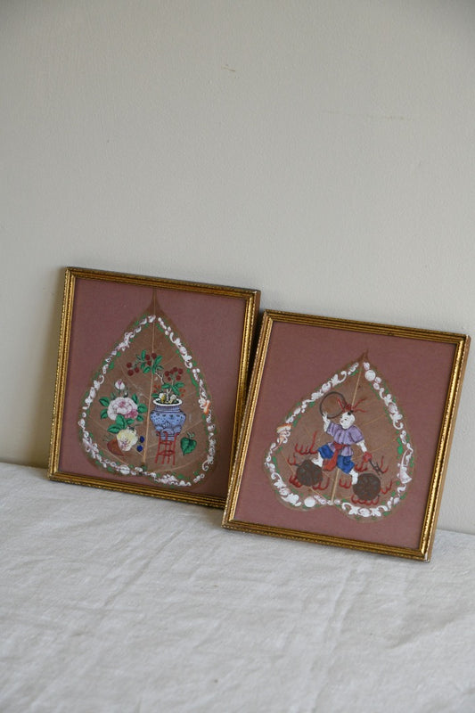 Pair Chinese Painted Leaves
