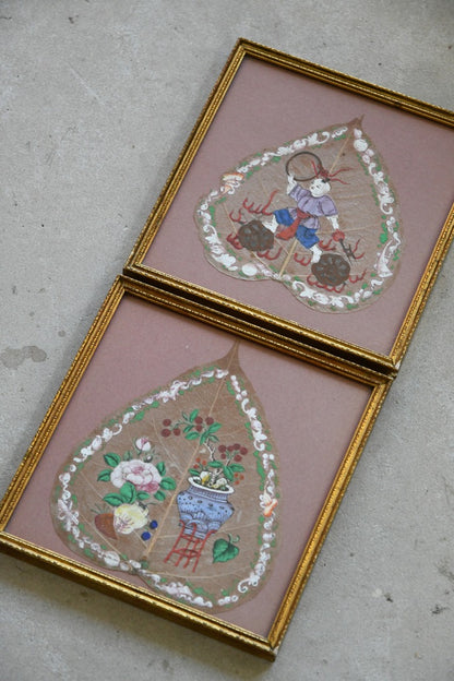 Pair Chinese Painted Leaves