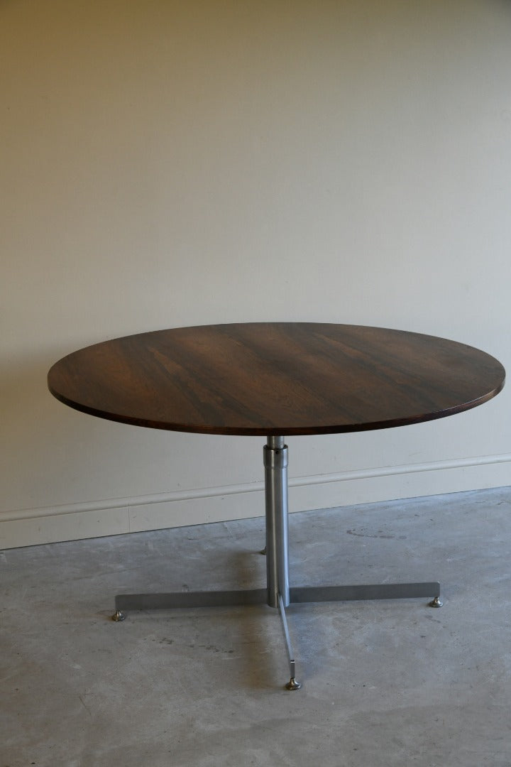 Mid Century Chrome & Rosewood Round Dining Table