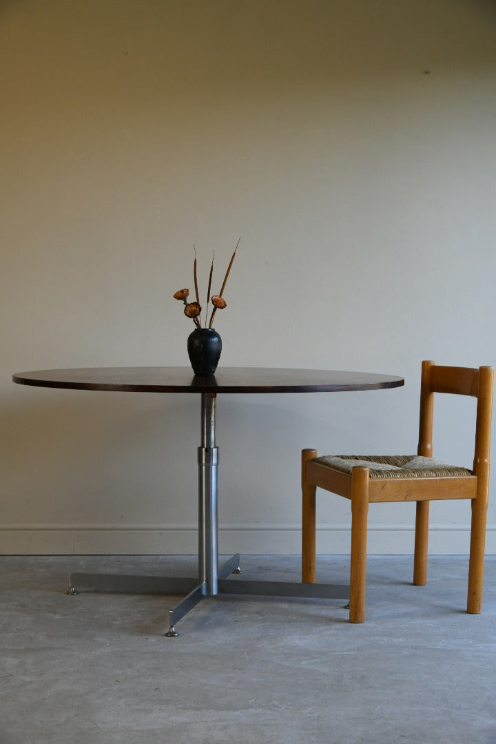 Mid Century Chrome & Rosewood Round Dining Table