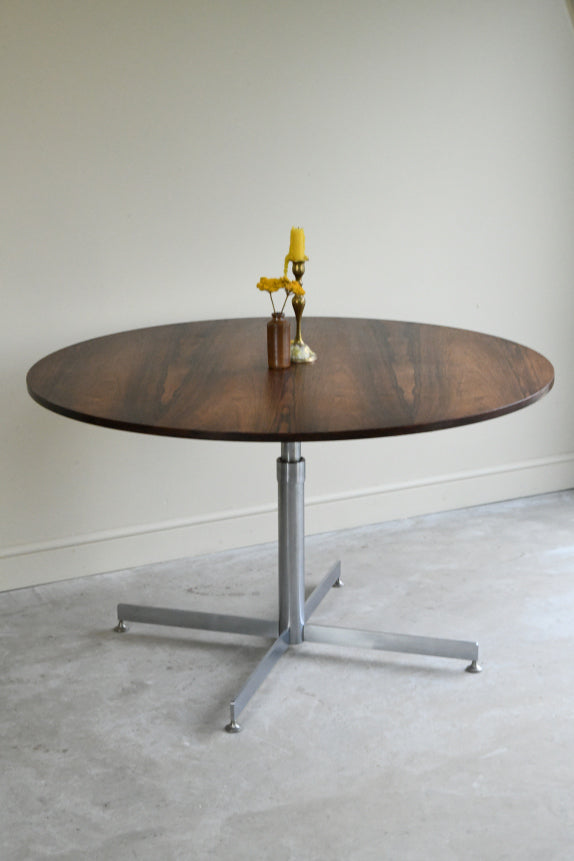 Mid Century Chrome & Rosewood Round Dining Table