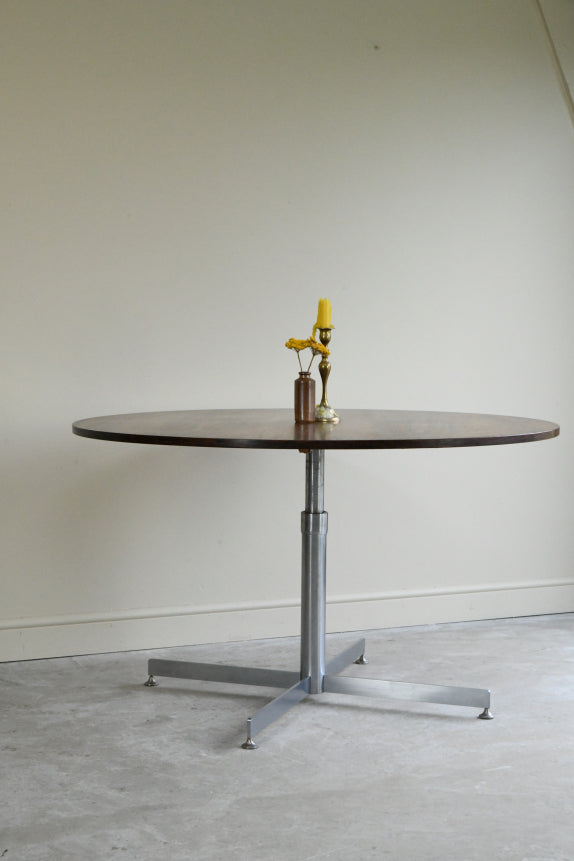 Mid Century Chrome & Rosewood Round Dining Table