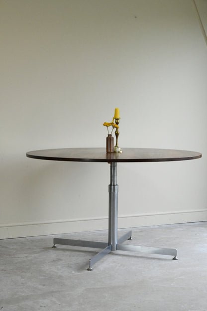 Mid Century Chrome & Rosewood Round Dining Table