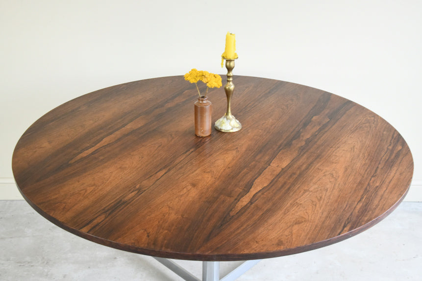 Mid Century Chrome & Rosewood Round Dining Table