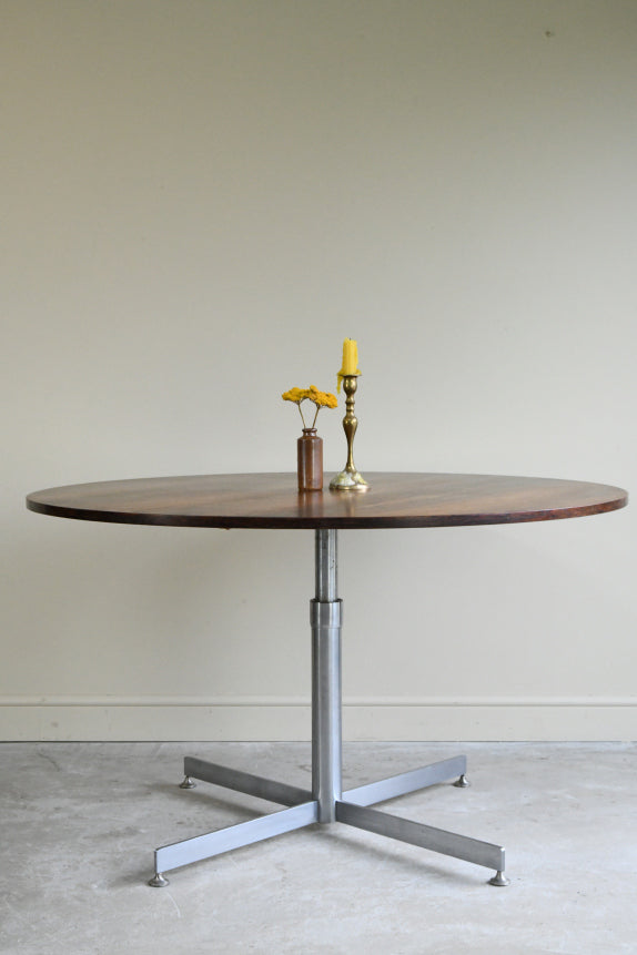 Mid Century Chrome & Rosewood Round Dining Table