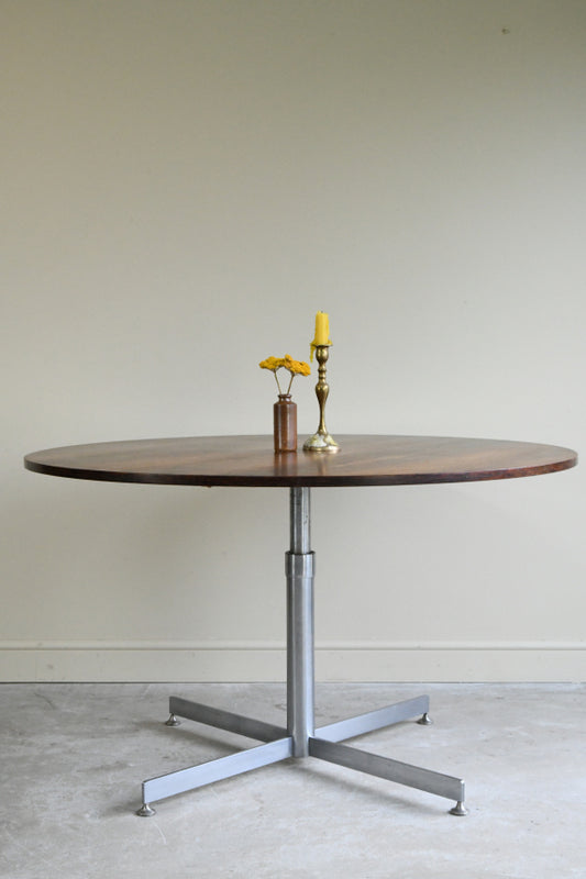 Mid Century Chrome & Rosewood Round Dining Table