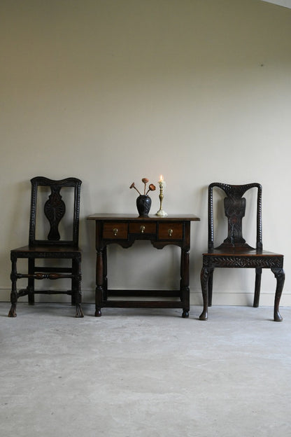 Pair Carved Oak Side Chairs