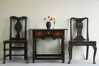 Pair Carved Oak Side Chairs