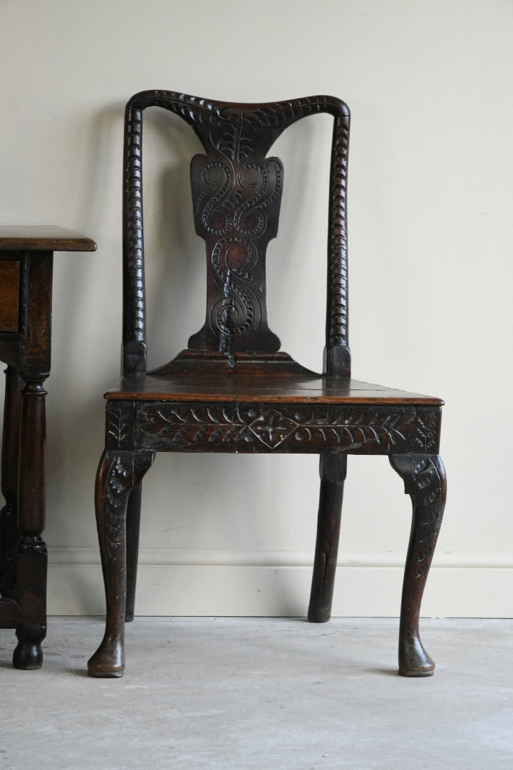 Pair Carved Oak Side Chairs