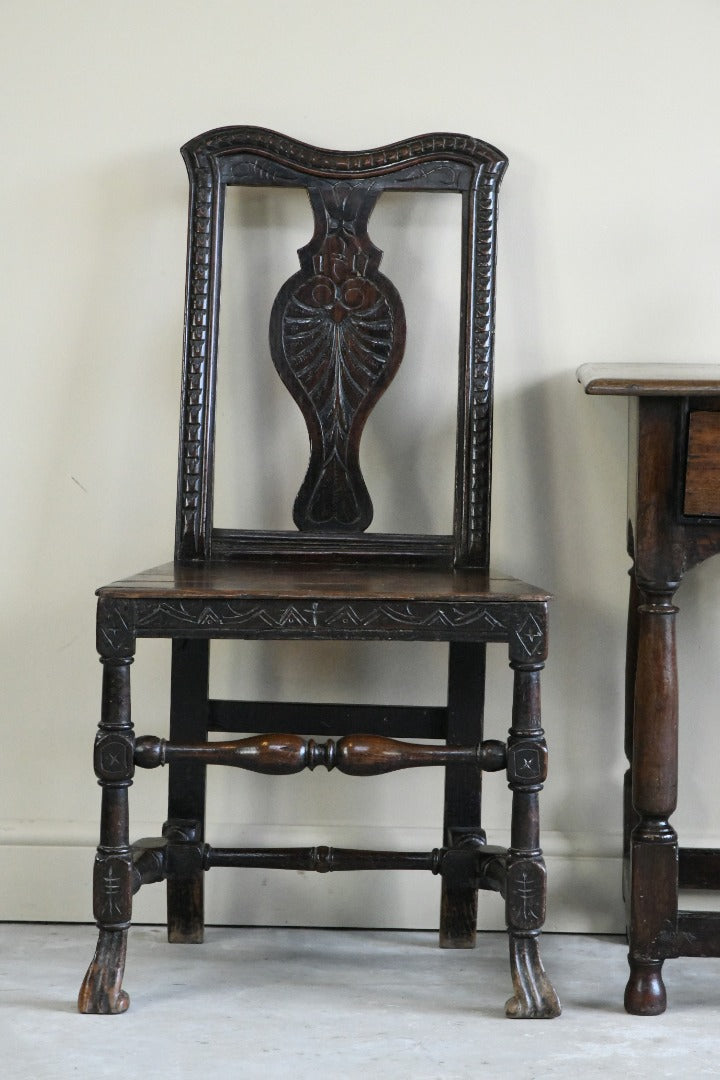 Pair Carved Oak Side Chairs