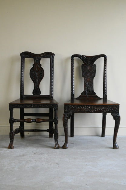 Pair Carved Oak Side Chairs