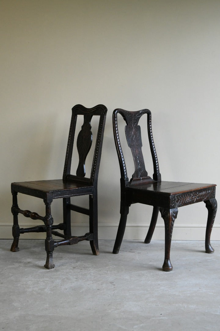 Pair Carved Oak Side Chairs