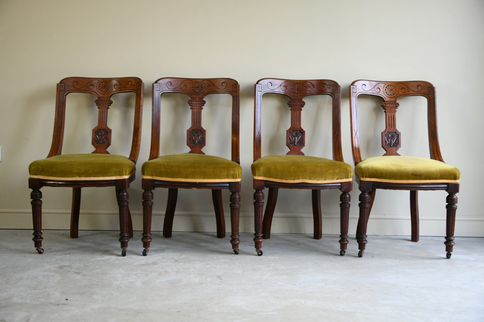 4 Victorian Walnut Dining Chairs