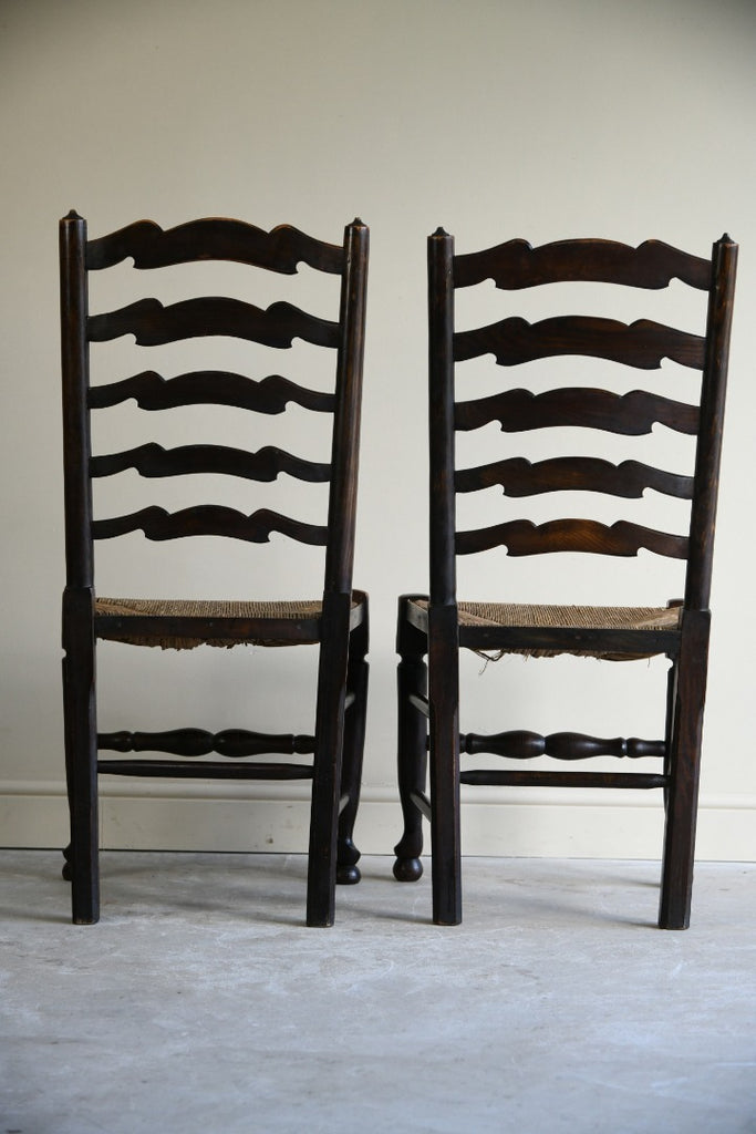 Pair Oak Country Style Ladderback Dining Chairs