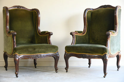 Pair Oak Upholstered Armchairs