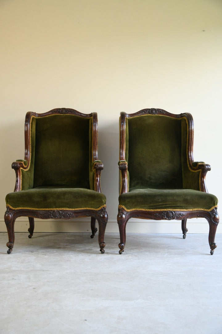 Pair Oak Upholstered Armchairs