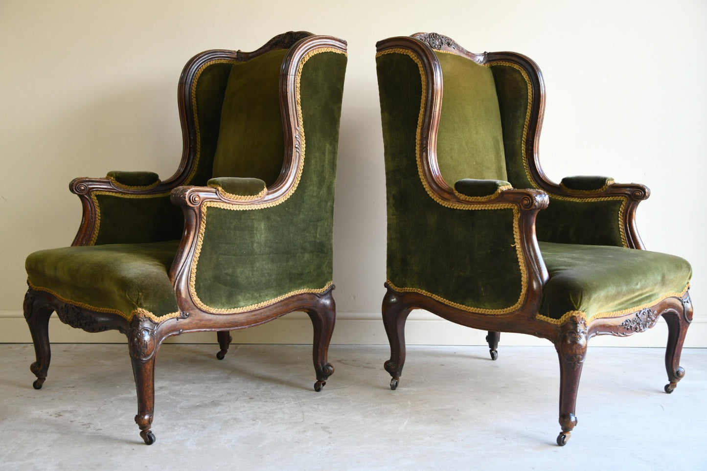 Pair Oak Upholstered Armchairs