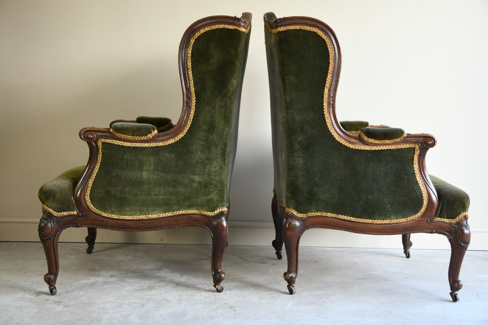 Pair Oak Upholstered Armchairs