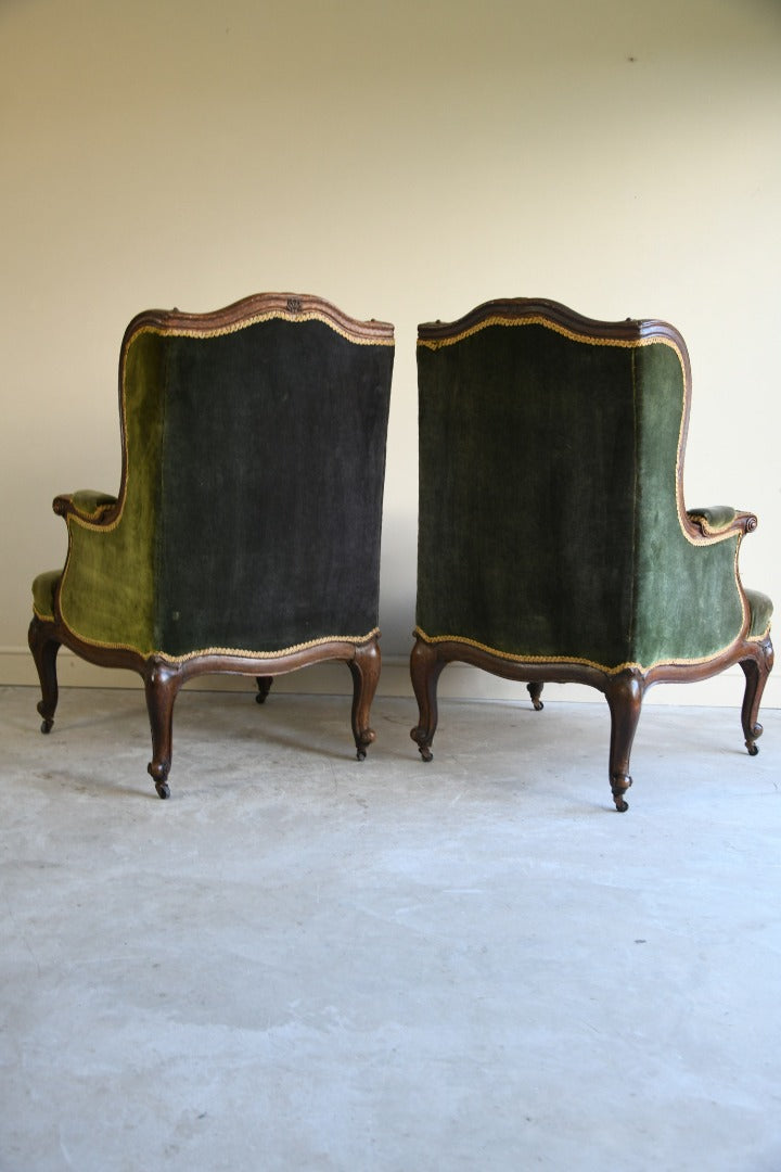 Pair Oak Upholstered Armchairs