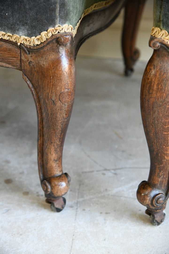 Pair Oak Upholstered Armchairs