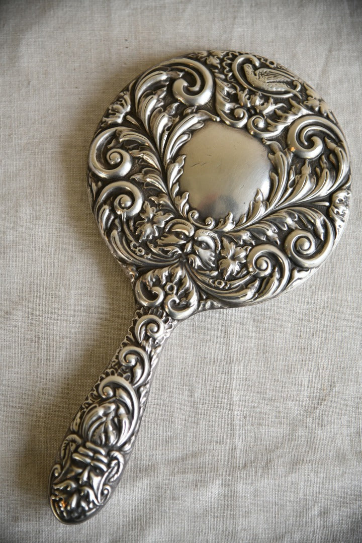 Antique Repousse Silver Hand Mirror