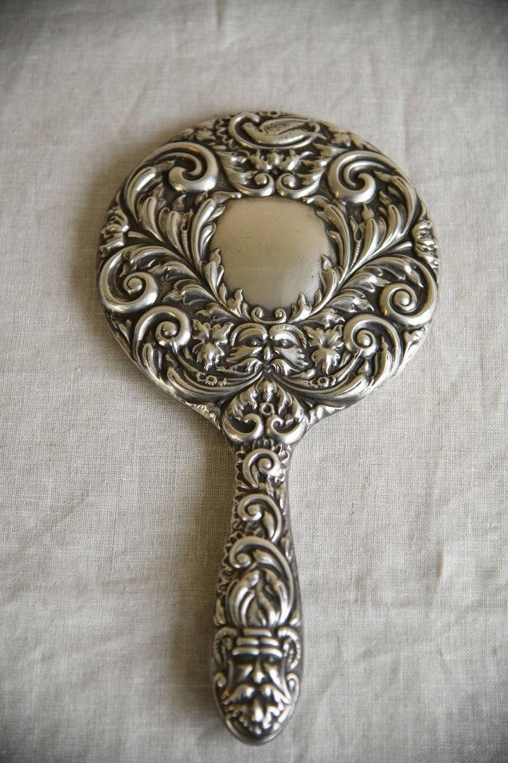 Antique Repousse Silver Hand Mirror