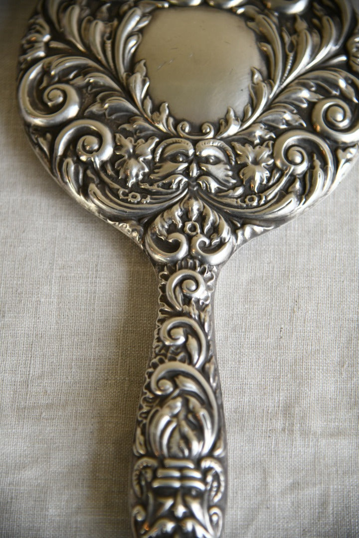 Antique Repousse Silver Hand Mirror