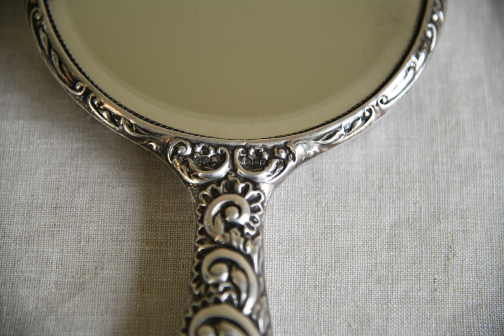 Antique Repousse Silver Hand Mirror