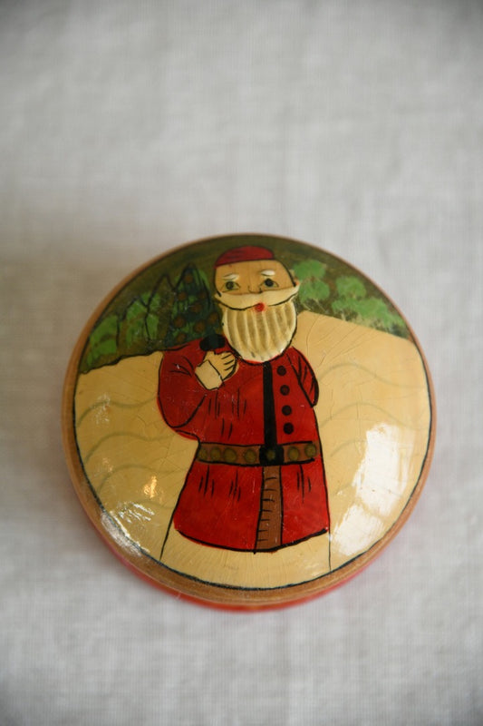 Vintage Father Christmas Turned Wooden Box