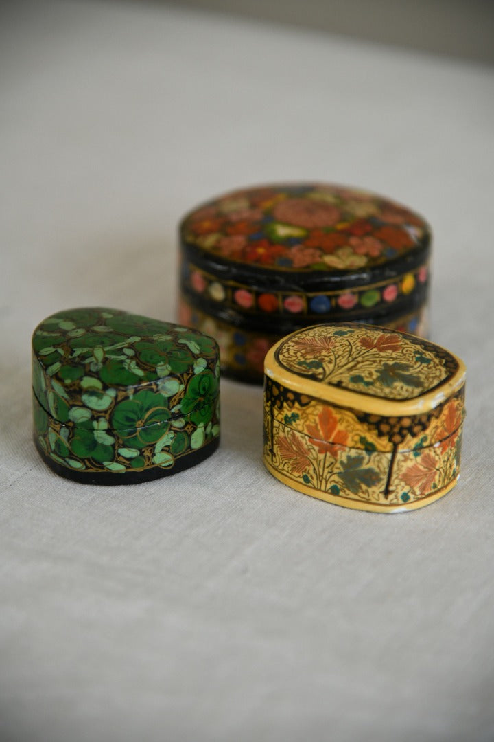 3 Vintage Indian Papier Mache Pots