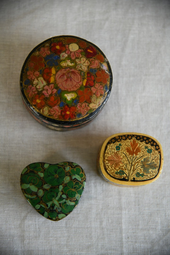 3 Vintage Indian Papier Mache Pots