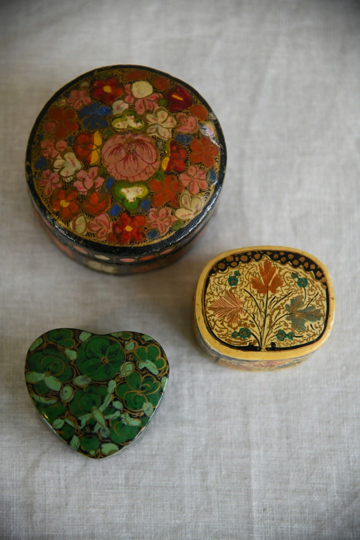 3 Vintage Indian Papier Mache Pots